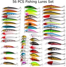 56pcs Mixed Minnow Fishing Lures Bass Baits Crankbaits Fish Hooks Tackle Us