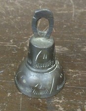 Vintage Etched Brass Bell w/ Loop Ring To Hang 2" Diam 3" Tall