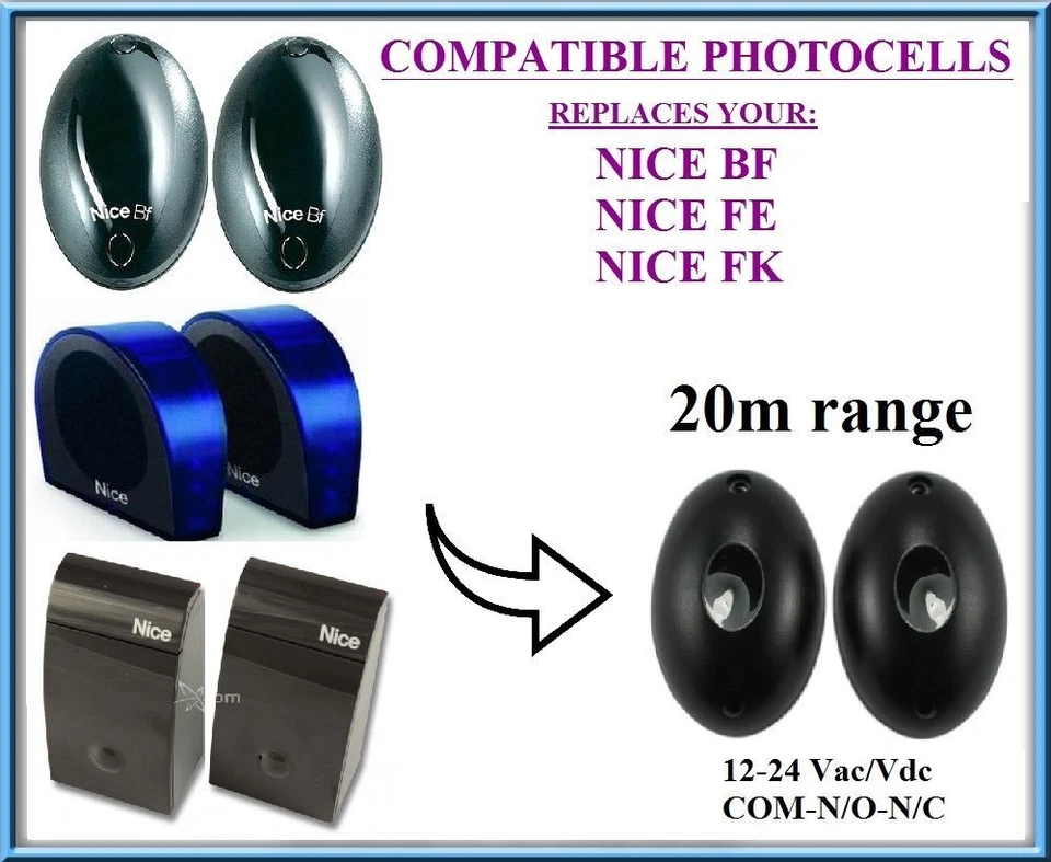 COMPATIBLE Bonito sensor de haz de seguridad fotocélula Apollo BF, FE, FK 12/24V 15m/50ft Foto 1 de 1