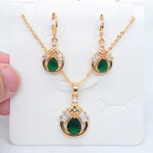 18K Yellow Gold Filled Women Green Mystic Topaz Water Drop Jewelry Set - Picture 1 of 8