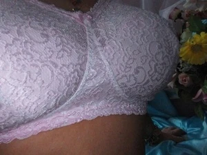 VTG 44" 46" DDD PINK LACY FULL COVERAGE NO UW SISSY SILKY LACE COUETTE BRA PLUS - Picture 1 of 13
