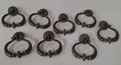 Juego de 8 tiradores de cajón de latón lavado blanco vintage Foto 1 de 3