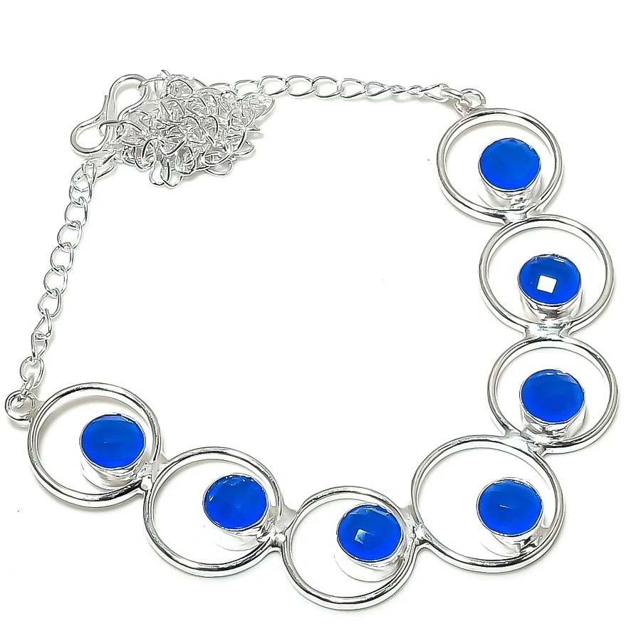 Blue Onyx Gemstone Handmade 925 Sterling silver Jewelry Necklace Size 18" - Image 1 of 1
