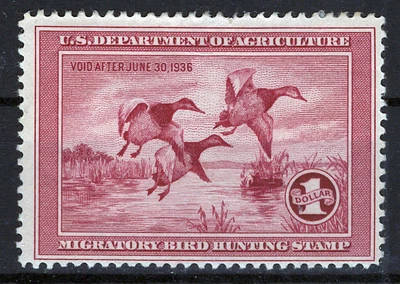 US RW2 MHH FVF $1 rose lake Canvasbacks Duck Revenue Zayix Stamps 0325S0101 - Image 1 of 2
