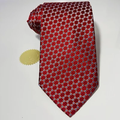 "Corbata de seda tejida roja metálica IKE BEHAR con puntos dorados y azules 61x4"" nueva sin etiquetas" Foto 1 de 4