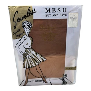 Vintage Exquisite Seamless Mesh Stockings Cinnamon Size 11 Run Guard Top And Toe - Picture 1 of 2
