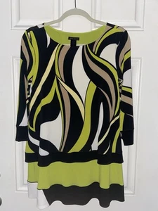 EVA VARRO Midi 3/4 Sleeve Cape Tunic Dress Abstract Stretchy Textured Women’s L - Picture 1 of 6