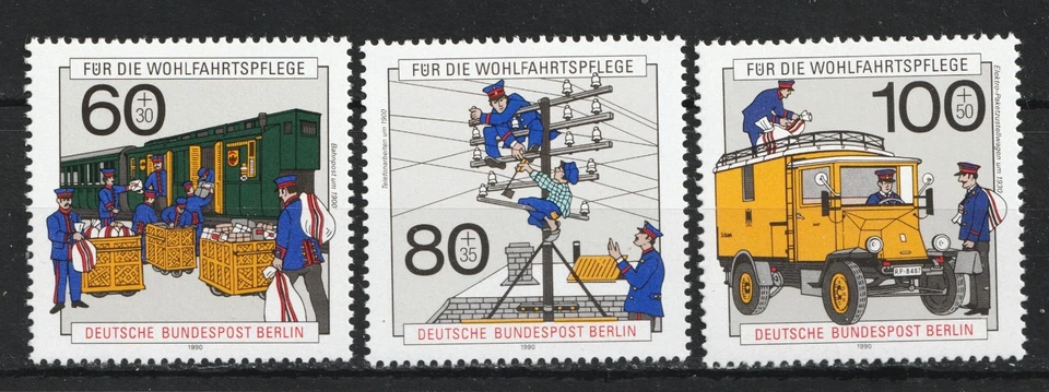 1990 Germany Berlin Sc# 9NB283-85 postal workers, mailmen, automobile MH Cv$6.85 - Image 1 of 1
