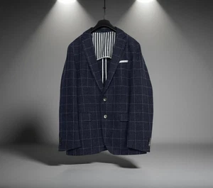 Hugo Boss Hartlay Blazer Jacket Slim Fit Check Wool Linen Knit Size 40R / 50 - Picture 1 of 17