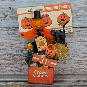 Handgefertigte Halloween Deko JOL Jack o Laterne mit Vintage Gewürzdose & Milchdeckel - Bild 1 von 10