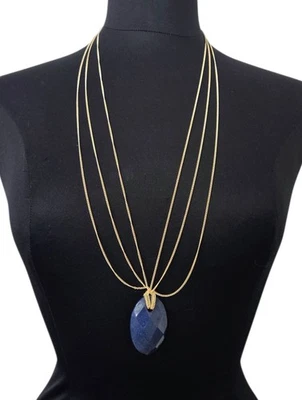 Collar AMRITA SINGH Cadena Drapeada Multihilo Piedra Ágata Azul Gema Tono Dorado Foto 1 de 4