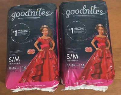 Лот из 2 Goodnites девочек кровать смачивания нижнее белье S/M 14 Ct Елена Avalor новый - Изображение 1 из 2