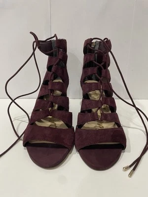 Sandalias de cuña Sam Edelman de gamuza gladiador borgoña con cordones punta abierta 7,5 M EU 38 Foto 1 de 4