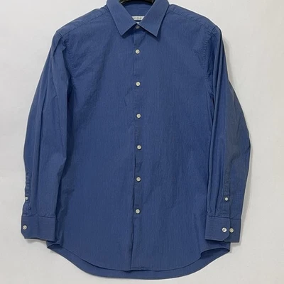 Camisa de vestir Perry Ellis para hombre talla grande calce ajustado manga larga botón azul a rayas Foto 1 de 4