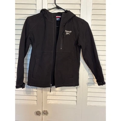 SIZE 7 REEBOK BLACK LIGHT HOODED JACKET Multiple Pockets - Image 1 of 4