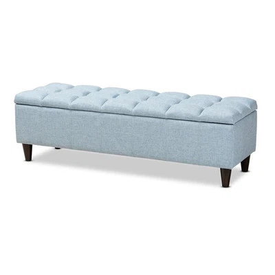 Baxton Studio Brett Tufted Fabric and Wood Storage Ottoman in Light Blue - Image 1 of 4