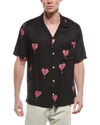 New Men's ALLSAINTS Black Ikuma Breakup Short Sleeve Shirt Size XL  - Image 1 of 4