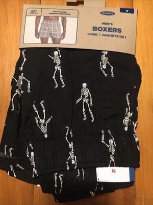 Old Navy Mens SZ MEDIUM BLACK  WHITE Skeleton Halloween COTTON Boxer Shorts New - Image 1 of 4