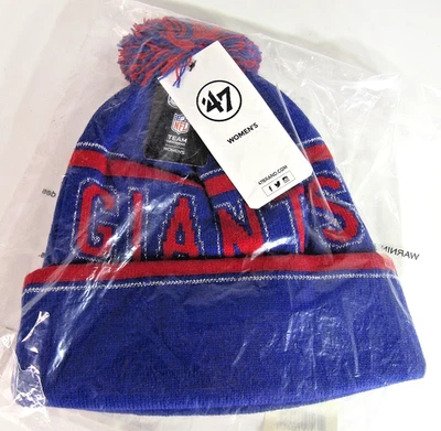 NFL New York Giants Mujer '47 Marca Emma Puño Pom Top Tejido Gorro Gorra Foto 1 de 4