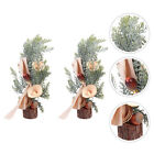 2pc Small Artificial Christmas Tree w/ Red Berries & Pine Cones - Table Decor