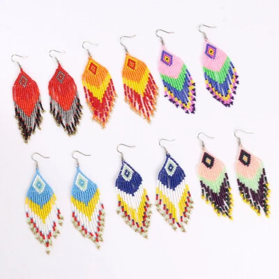 Perlenohrringe Böhmische Mehrfarbige Perlen-Tropfenohrringe Handgefertigt Au / - Bild 1 von 4