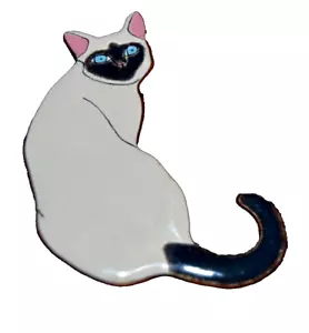 Broche Elvie Zell BLANCO GATO SIAMÉS GATO Esmalte Cobre Pin RARO GATITO 2,5" Firmado - Imagen 1 de 7