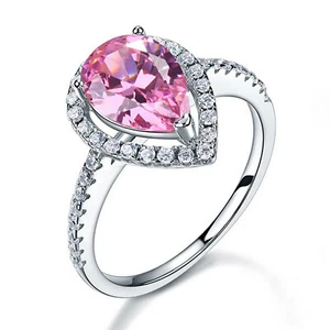 2.50Ct Pear Cut Pink Sapphire Diamond Halo Engagement Ring 14K White Gold Finish - Picture 1 of 8