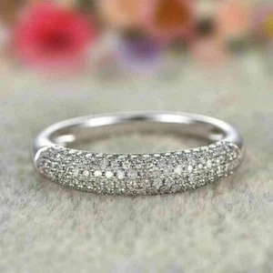 925 Sterling Silver 1.50 Ct Round Cut Real Moissanite Eternity Wedding Band Ring - Picture 1 of 5