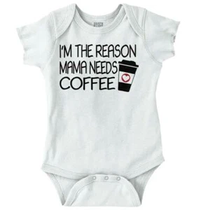 Mom Needs Coffee Funny Graphic Clothes Gift Newborn Baby Boy Girl Infant Romper - Picture 1 of 2