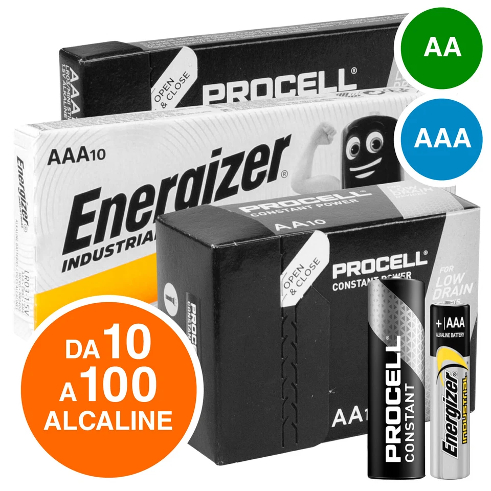 Batterie Duracell Industrial Energizer da 10 a 100 Pile Stilo AA Ministilo AAA - Immagine 1 di 1