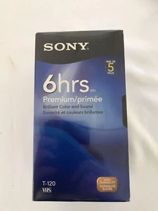 5 Pack Sony T-120 6 Hour Premium Blank VHS Video Cassette Tapes New Sealed - Picture 1 of 4