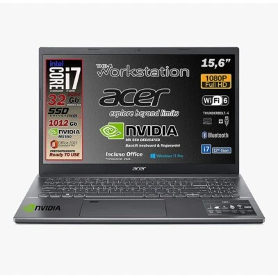Notebook Acer Intel i7-1255U 10Core, RAM 32 GB, SSD 1012 GB, MX550 - Immagine 1 di 4