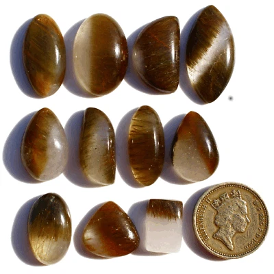 11 Pcs Natural Cacoxenite Rutile Quartz 15.5mm-30mm Cabochon Top Grade Gemstones - Image 1 of 4