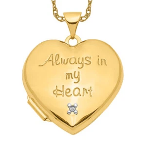 14K Solid Two Tone Gold Rose Pink White Diamond Always My Heart Photo Locket ... - Picture 1 of 12