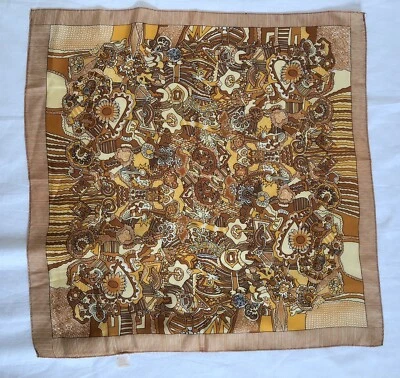 Vintage Retro 1960s Glentex orange yellow beige Acetate Scarf Made in Japan - Image 1 of 4