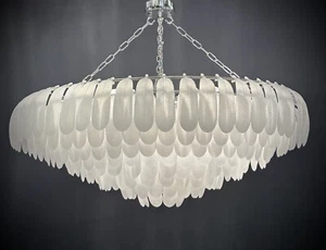 Feather Chandelier Ceiling Light frosted white 80cm diameter - Picture 1 of 8