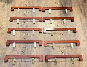 National Hanger Co. 14" Wooden Clip Hanger, Walnut Wood w/ Gold... BOX OF 10 - Picture 1 of 16