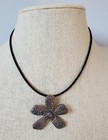 Silpada Sterling Silver Hammered Flower Mod Leather Cord Pendant Necklace