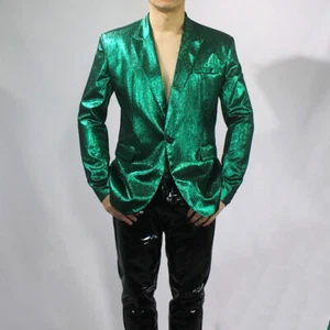 Men Metallic Shiny Blazer Jacket Coat Top Glitter Fancy Dress Costume Party Punk - Picture 1 of 16