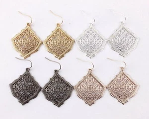 Classic Metallic Filigree Drop Earrings for Women Hollow Out Statement Jewelry - Picture 1 of 20