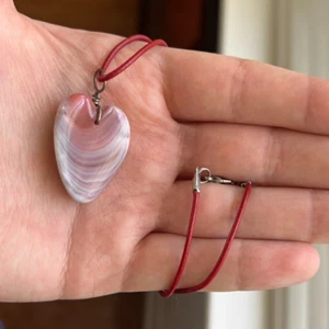 Banded Agate Heart Pendant Necklace Sterling Leather Artisan Handmade Studio Art - Picture 1 of 9