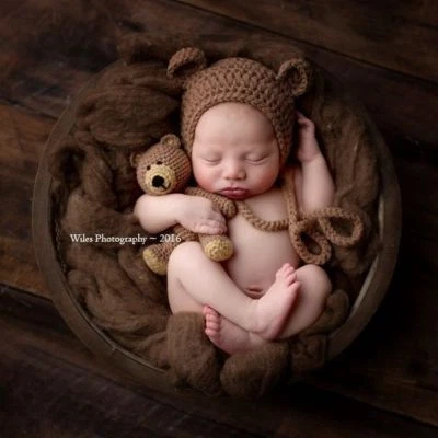 Newborn Teddy Bear Hat and Stuffed Teddy Plush Baby Photo Props - image 1 of 4