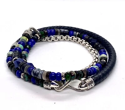 Pulsera JOHN HARDY Clásica Cadena Cuero Negro Cuentas Plata Triple Envoltura L #53 Foto 1 de 4