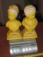 Jaru Signed 1974 Bookends Chalkware Boy Girl Small Flaw Bust Sculpture