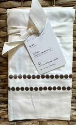 Pottery Barn PEARL ORGANIC Percale Dot Embroidered WHITE KING Sham SIMPLY TAUPE - Image 1 of 4