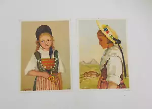 2 Postales Vintage M. Riggnebach Niña en Suiza Disfraz Sin Publicar - Imagen 1 de 7