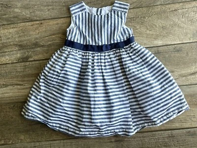 Carter's Toddler Girls' Navy Blue & White Striped Dress Size 24m Sleeveless - Изображение 1 из 4