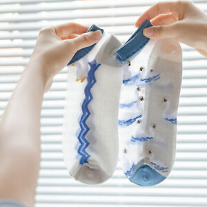 Animal Stripe Summer Glass Silk Socks Women's Short Socks Lattice Ultra-thin