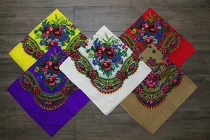 Ethnic Folk Russian Shawl Scarf Slavic Babushka Floral Scarf Modern Chic Boho - Picture 1 of 13