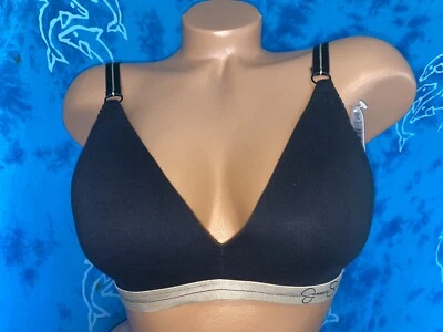 全新带标签 Jessica Simpson 黑色裸棉混纺无线无线 T 恤文胸 36D — 第 1/4 张图片